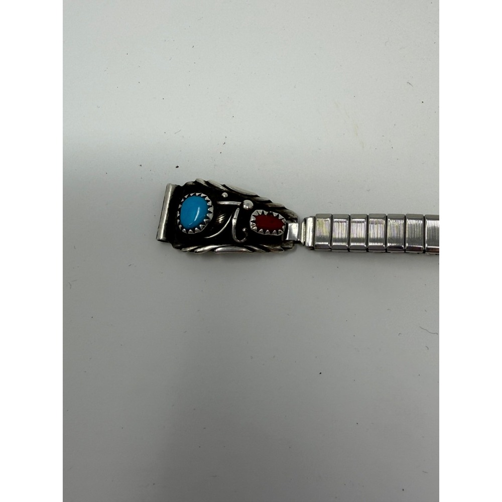 Richard Begay Navajo Sterling Silver Turquoise Coral Watch Band RB Signed - Picture 3 of 6